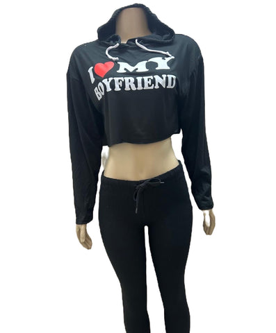 Women's Crop Top Black Hoodie Long Sleeve Graphic Print Hoodie