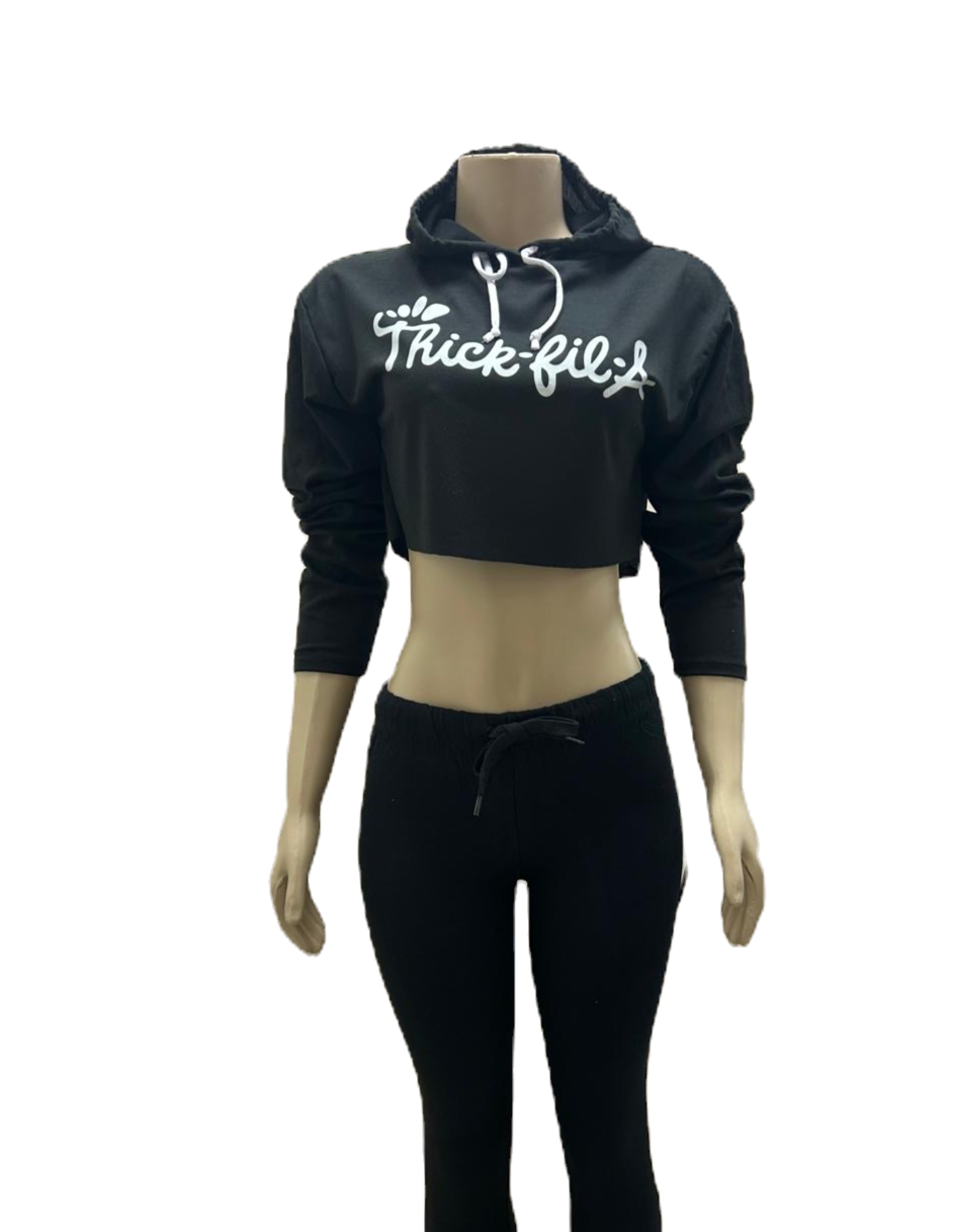 Women's Crop Top Black Hoodie Long Sleeve Graphic Print Hoodie