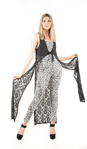 Women's Lace Sleeveless Top Crochet Vest Cover up Duster Black