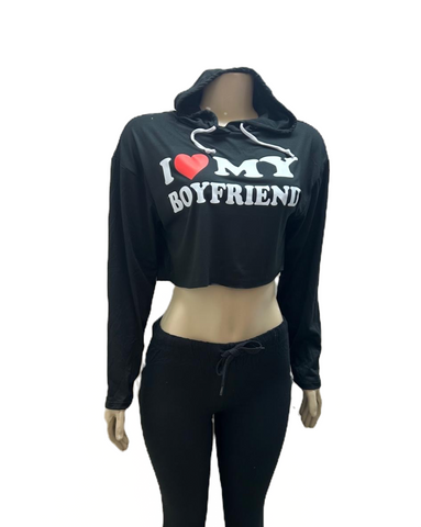 Women's Crop Top Black Hoodie Long Sleeve Graphic Print Hoodie