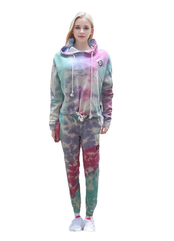 Women's Tracksuits Sweatshirt Hoodie Tie Dye Outfit Joggers Two Piece Set