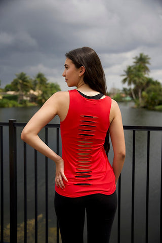 Women's Sleeveless Top Laser Cut Out Back Sports Tank Top