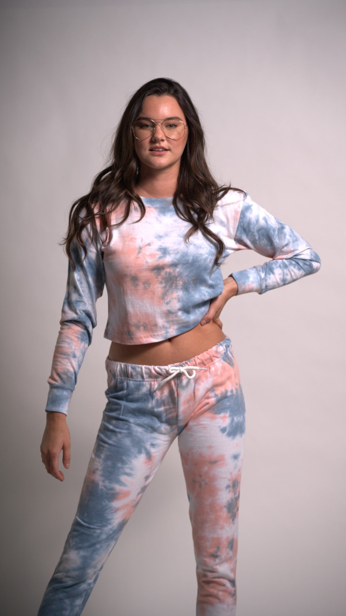 Orange and Light Blue Tie Dye Set long Sleeve Top and Joggers Cotton