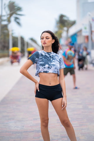 Women's Tie Dye Round Neck Short Sleeve Crop T-Shirt Top