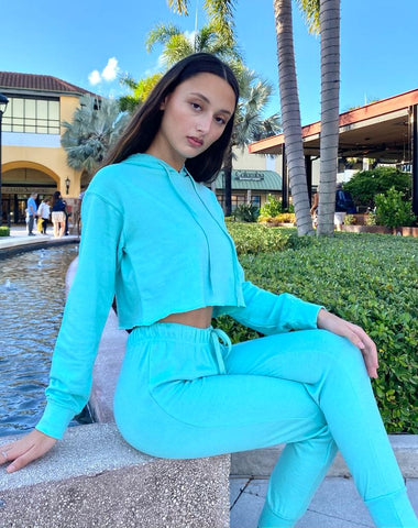 Aqua Long Sleeve Hoodie Top And Joggers Set Cotton