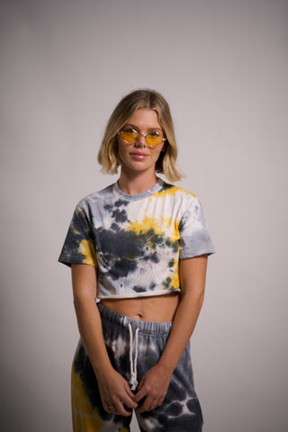 Women's Tie-Dye Two Piece Outfit Crop Top and Joggers Set Short Sleeve T Shirts