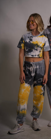 Women's Tie-Dye Two Piece Outfit Crop Top and Joggers Set Short Sleeve T Shirts