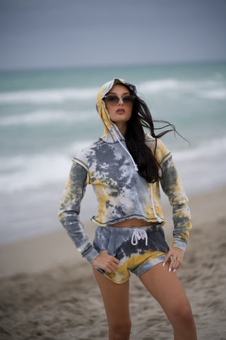 Tracksuits Sweatshirt Hoodie Long Sleeve Tie Dye Outfit Pockets Shorts Two Piece Set