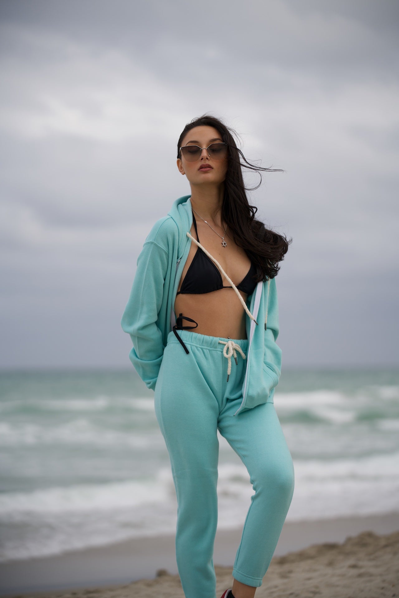 Aqua Hoodie Jacket And Joggers set cotton