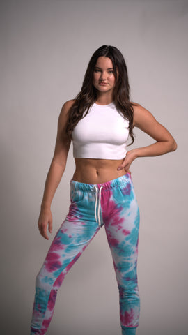 Light Blue and Pink Tie dye joggers pants with drawstring Cotton