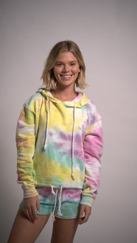 Tracksuits Sweatshirt Hoodie Tie Dye Outfit Pockets Shorts Two Piece Set