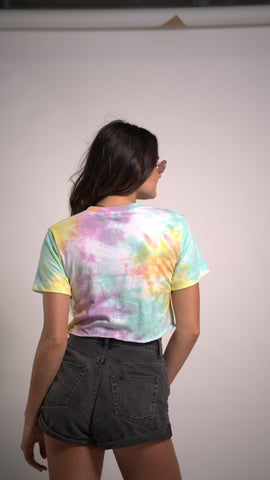 Women's Tie Dye Round Neck Short Sleeve Crop T-Shirt Top