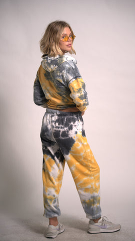 Yellow and Grey Tie Dye Joggers with drawstring Cotton