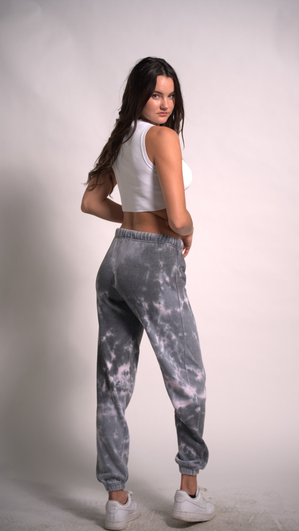 Grey Tie Dye Joggers with drawstring Cotton