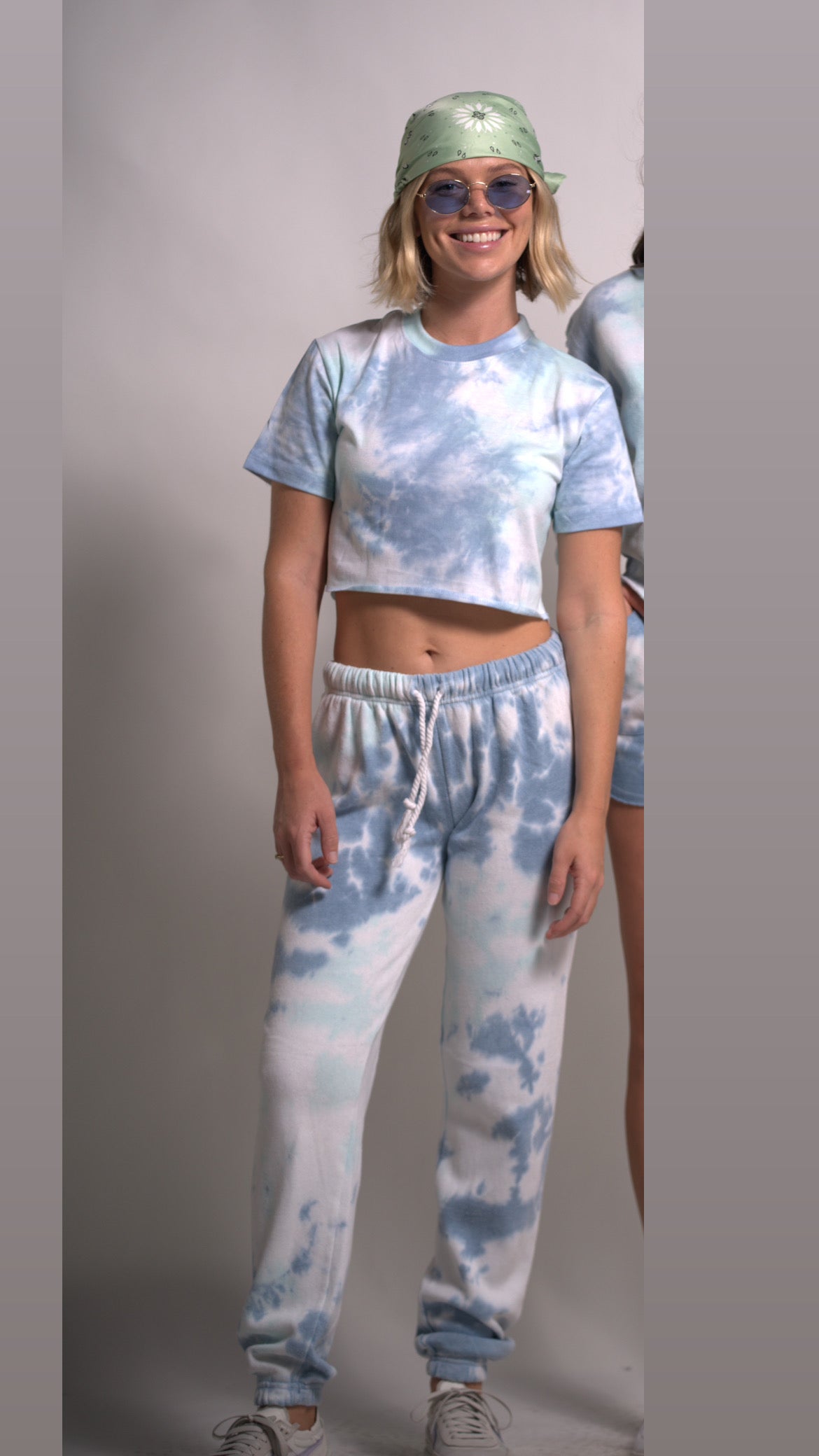 Light Blue Tie Dye Joggers with drawstring Cotton