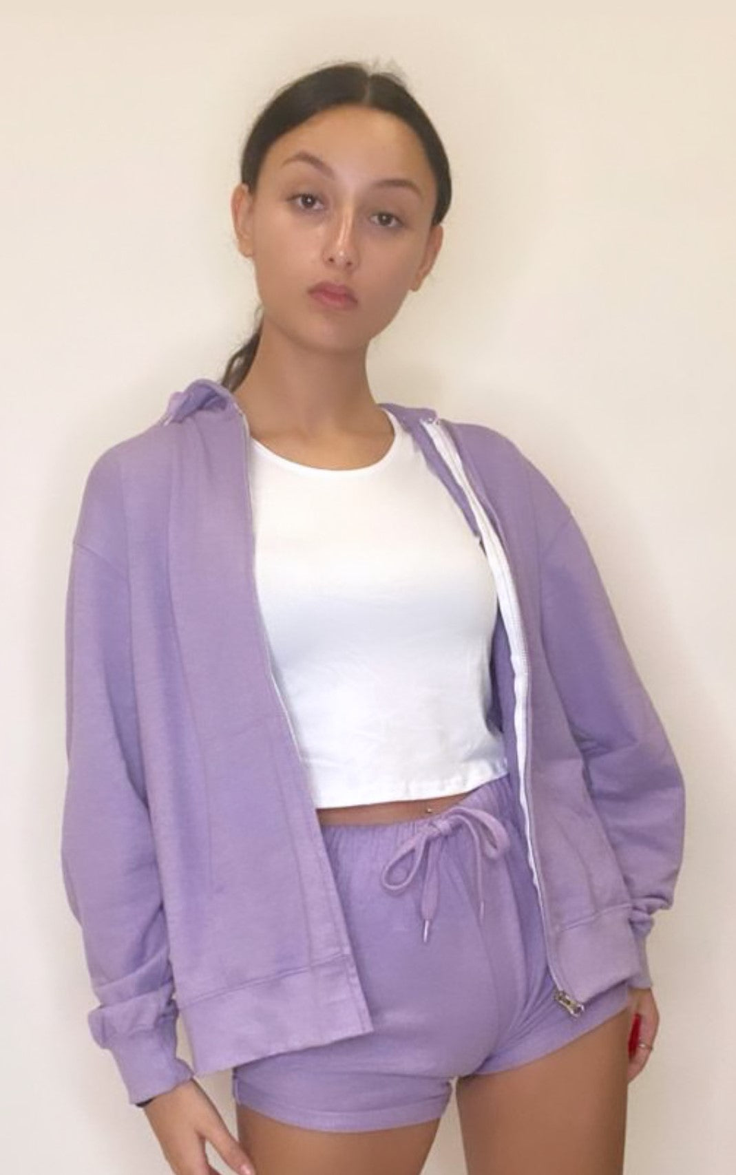 Purple Full Zip Jacket Hoodie Long Sleeves Top Cotton