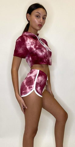 Women's Outfit Tie Dye Short Sleeve Hoodie and Shorts Two Piece Set