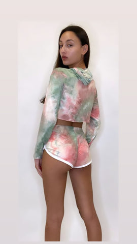 Women's Outfit Tie Dye Long Sleeve Hoodie and Shorts Two Piece Set