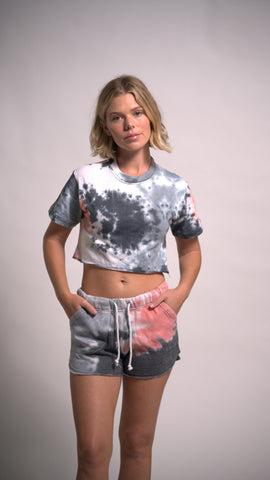 Women's Tie-Dye Set Two-Piece Outfits Summer Crop Top and Shorts