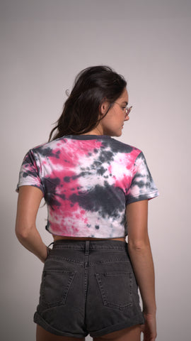 Women's Tie Dye Round Neck Short Sleeve Crop T-Shirt Top