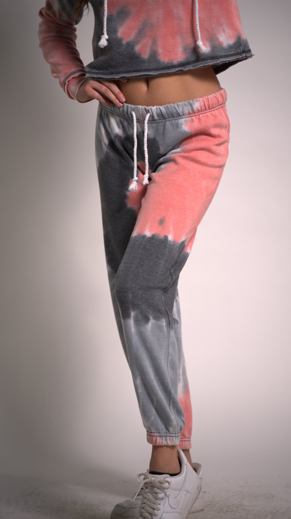 Pink and Light Grey Tie Dye Joggers with drawstring Cotton