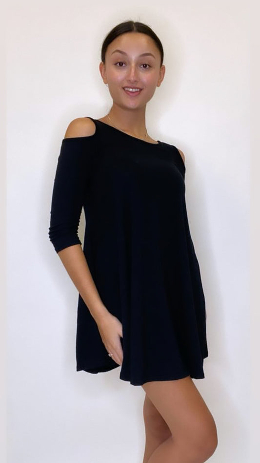 Women's Elegant Cold Shoulder 3/4 Sleeve Black Dress