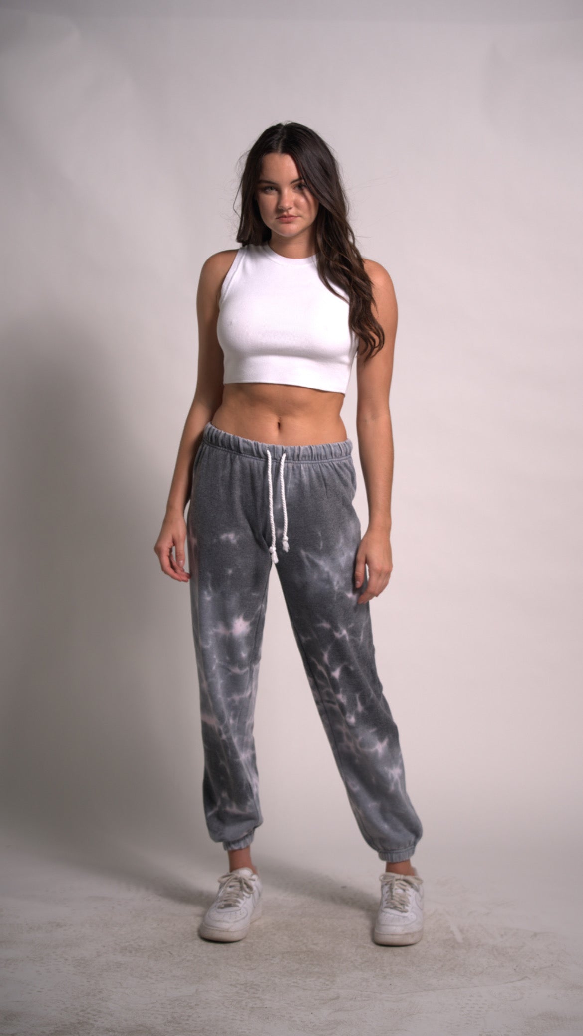 Grey Tie Dye Joggers with drawstring Cotton