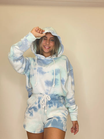 Tracksuits Sweatshirt Hoodie Long Sleeve Tie Dye Outfit Pockets Shorts Two Piece Set