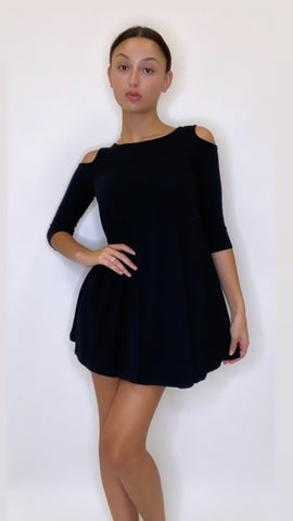 Women's Elegant Cold Shoulder 3/4 Sleeve Black Dress