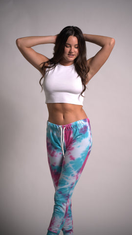 Light Blue and Pink Tie dye joggers pants with drawstring Cotton