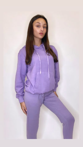 Purple Long Sleeve Hoodie kangaroo pocket And Joggers set Cotton