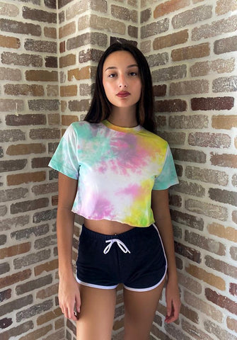 Women's Tie Dye Round Neck Short Sleeve Crop T-Shirt Top