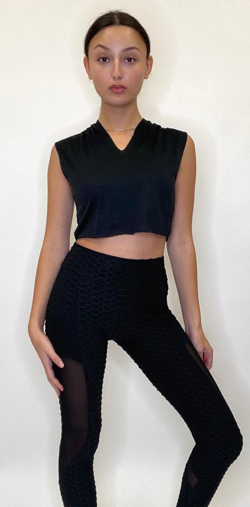 Women's Black Sleeveless Crop Top Hoodie