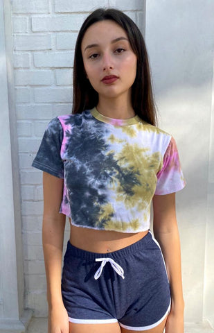 Women's Tie Dye Round Neck Short Sleeve Crop T-Shirt Top