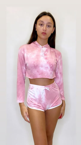 Women's Outfit Tie Dye Long Sleeve Hoodie and Shorts Two Piece Set