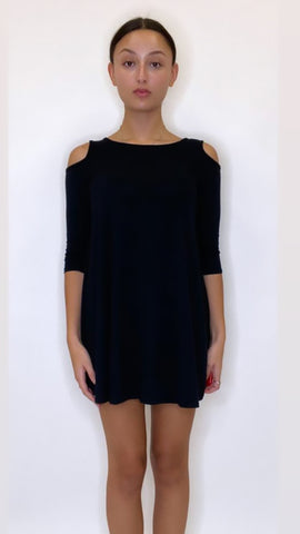 Women's Elegant Cold Shoulder 3/4 Sleeve Black Dress