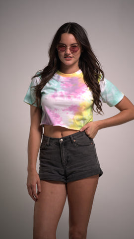 Women's Tie Dye Round Neck Short Sleeve Crop T-Shirt Top