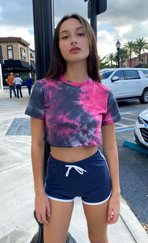 Women's Tie Dye Round Neck Short Sleeve Crop T-Shirt Top