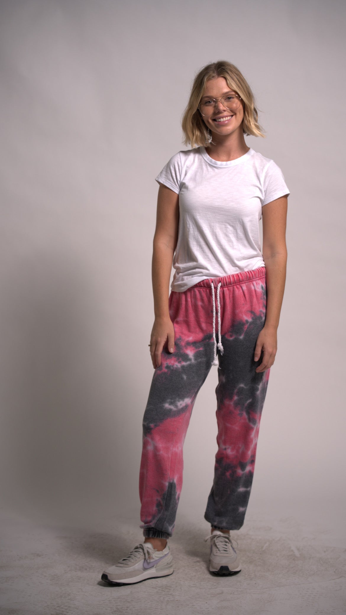 Hot Pink and Grey  Tie Dye Joggers with drawstring Cotton