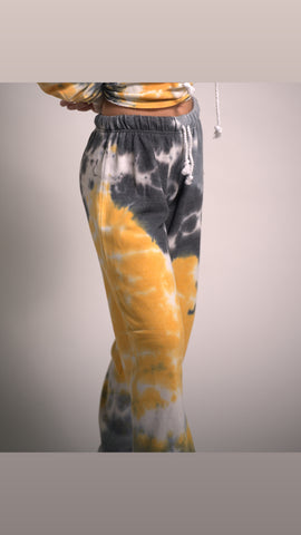 Yellow and Grey Tie Dye Joggers with drawstring Cotton