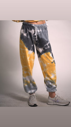 Yellow and Grey Tie Dye Joggers with drawstring Cotton