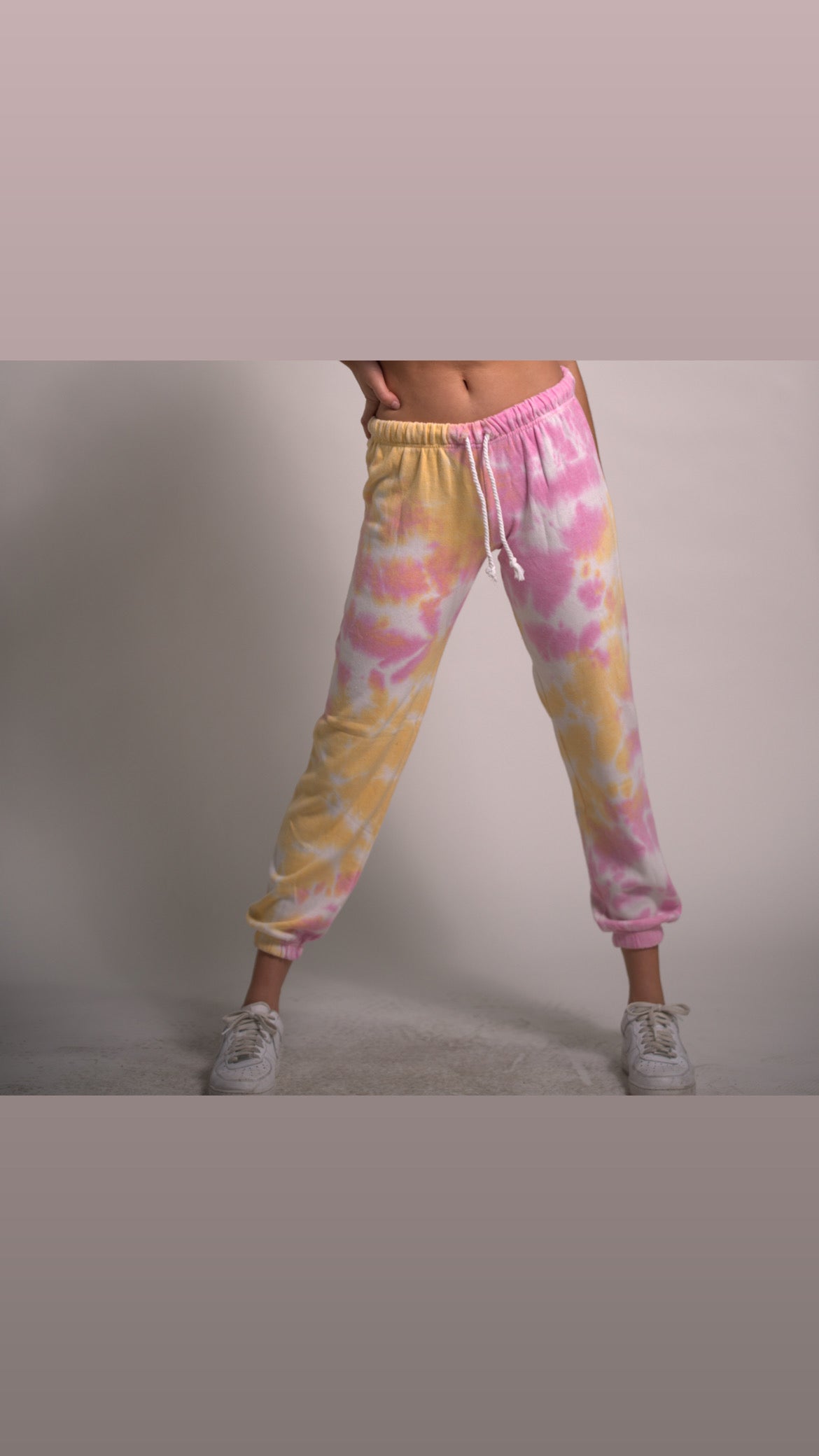 Pink and Light Yellow Tie Dye Joggers with drawstring Cotton