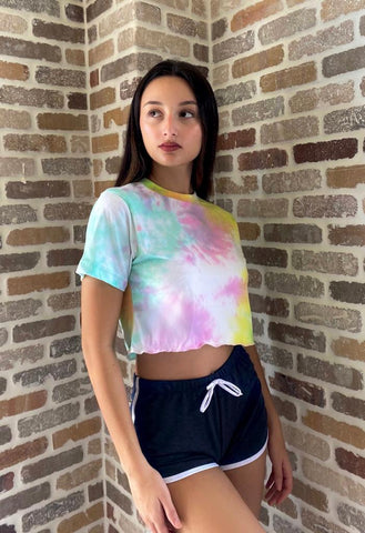 Women's Tie Dye Round Neck Short Sleeve Crop T-Shirt Top