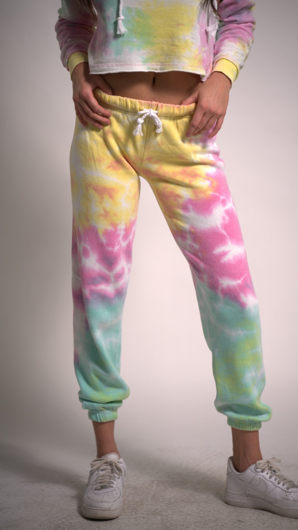 Yellow,Pink and Green Tie Dye Joggers with drawstring Cotton