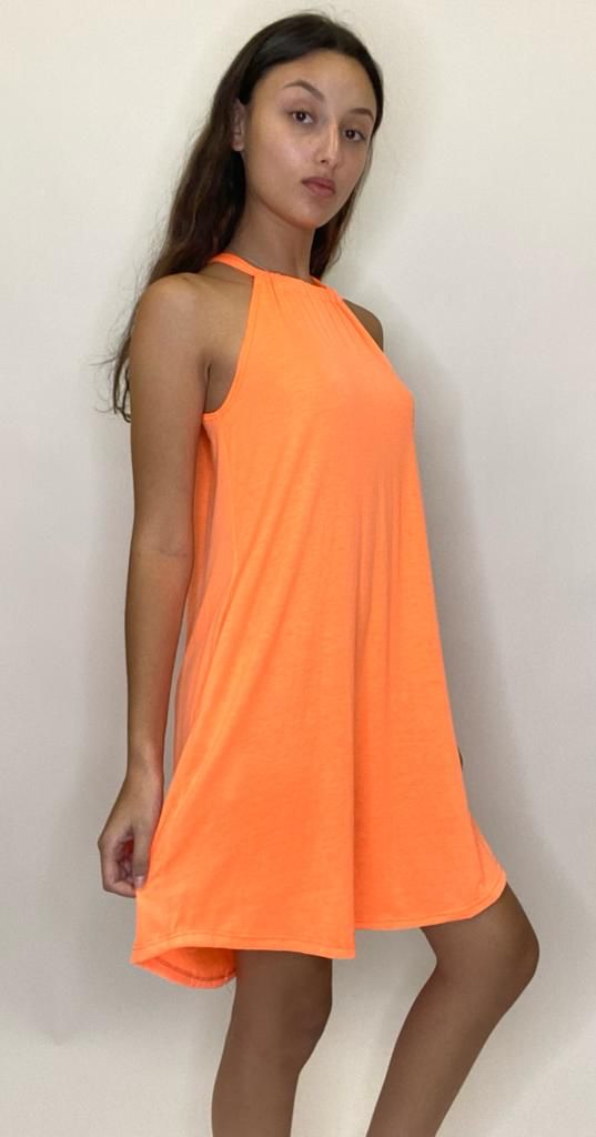 Orange Dress Sleeveless Sundress with Pockets Polyester