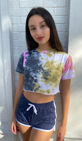 Women's Tie Dye Round Neck Short Sleeve Crop T-Shirt Top