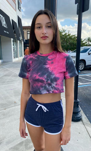 Women's Tie Dye Round Neck Short Sleeve Crop T-Shirt Top