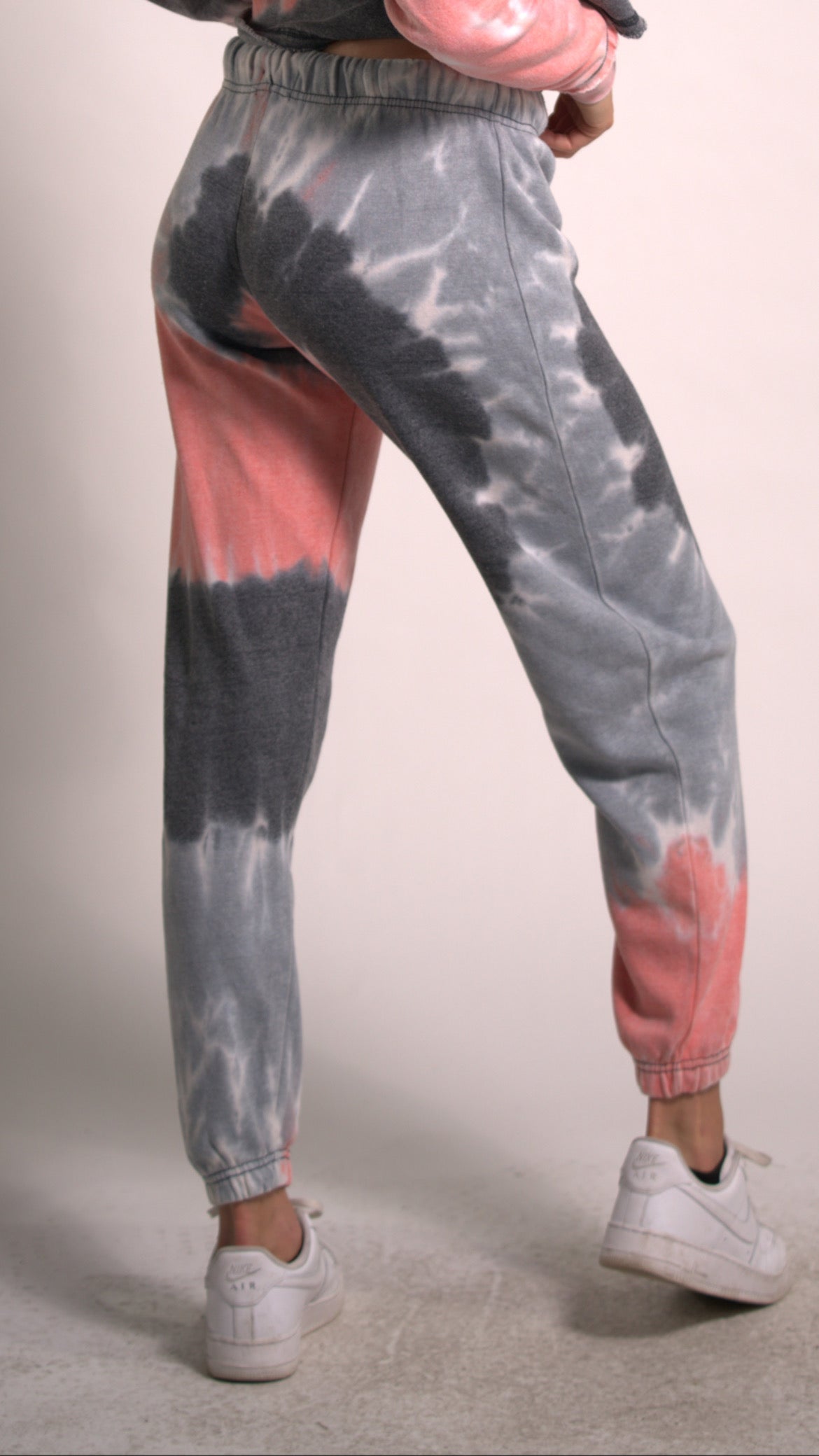 Pink and Light Grey Tie Dye Joggers with drawstring Cotton  