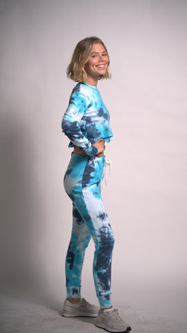 Blue and Light Blue Tie Dye Set long Sleeve Top and Joggers Cotton