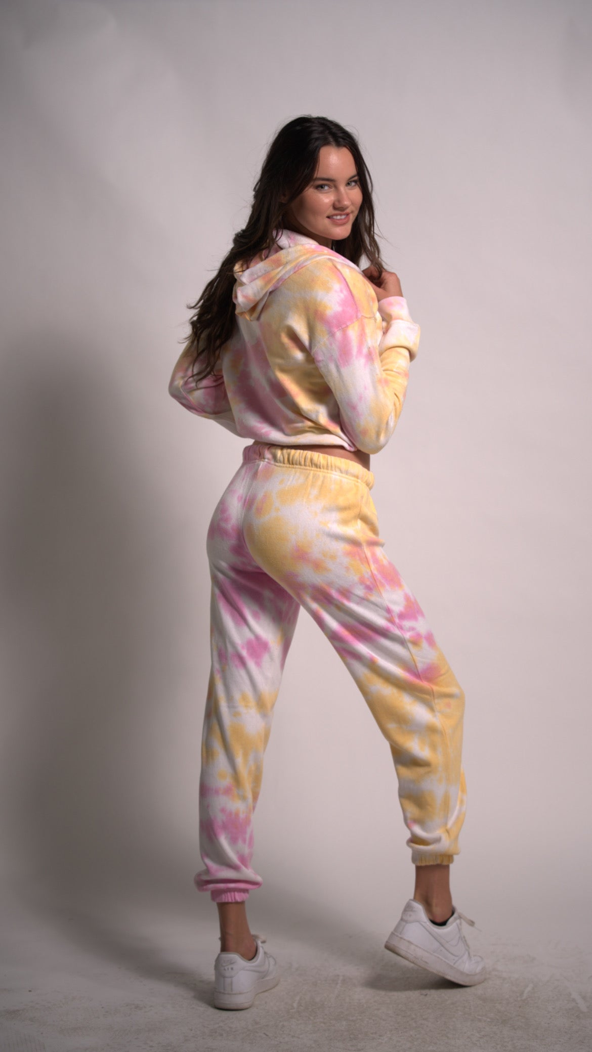 Pink and Light Yellow Tie Dye Joggers with drawstring Cotton